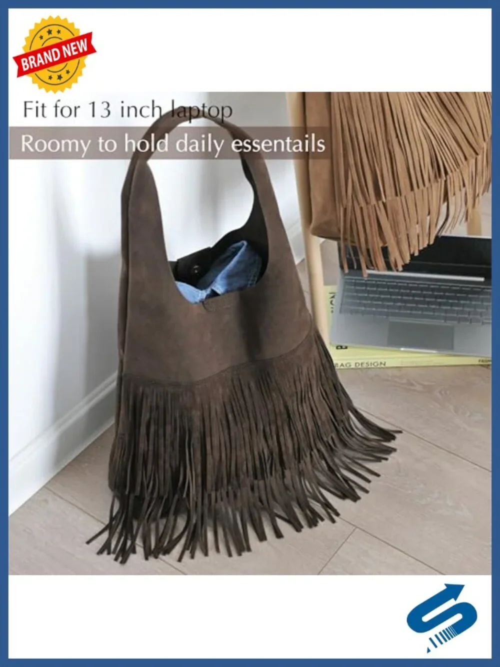 Faux Suede Fringe Hobo Bag with Magnetic Snap Closure